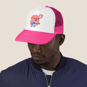 Cute Cartoon Pig Playing Ukulele Trucker Hat