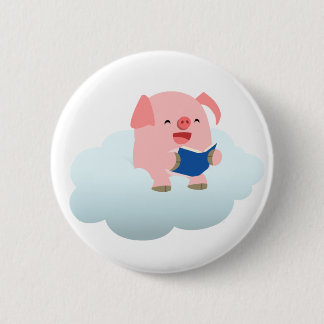 Cute Cartoon Pig Reader on Cloud Button Badge