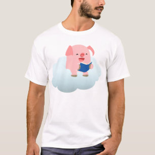 Cute Cartoon Pig Reader on Cloud Children T-Shirt
