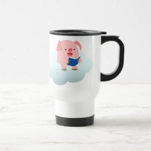 Cute Cartoon Pig Reader on Cloud Commuter Mug