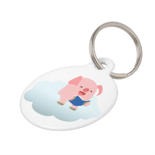 Cute Cartoon Pig Reader on Cloud Dog Tag