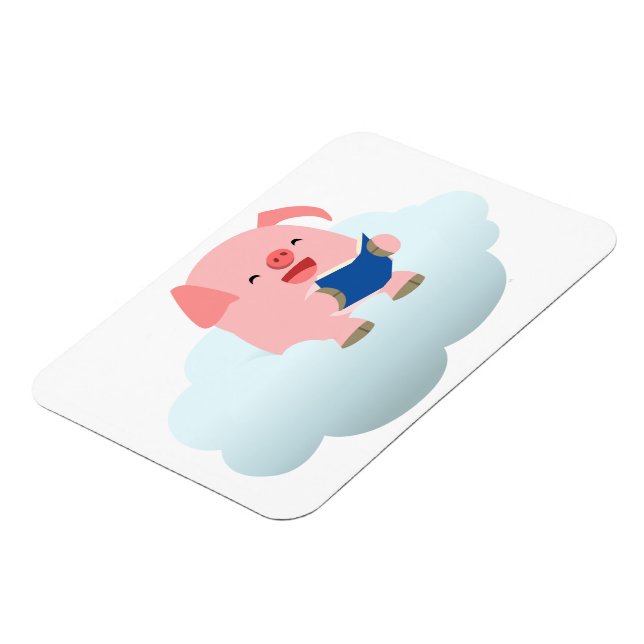 Cute Cartoon Pig Reader on Cloud Flexible Magnet (Left Side)