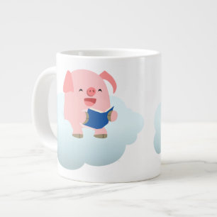 Cute Cartoon Pig Reader on Cloud Jumbo Mug