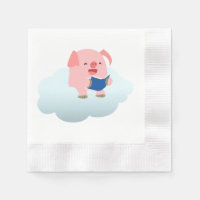 Cute Cartoon Pig Reader on Cloud Paper Napkins