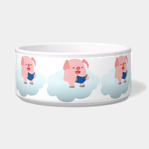 Cute Cartoon Pig Reader on Cloud Pet Bowl
