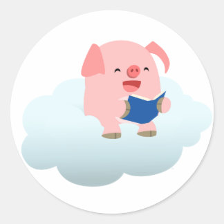Cute Cartoon Pig Reader on Cloud Sticker