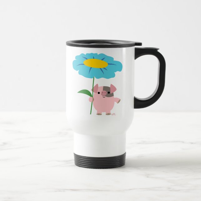 Cute Cartoon Pig With Gift (Blue) Commuter Mug (Right)