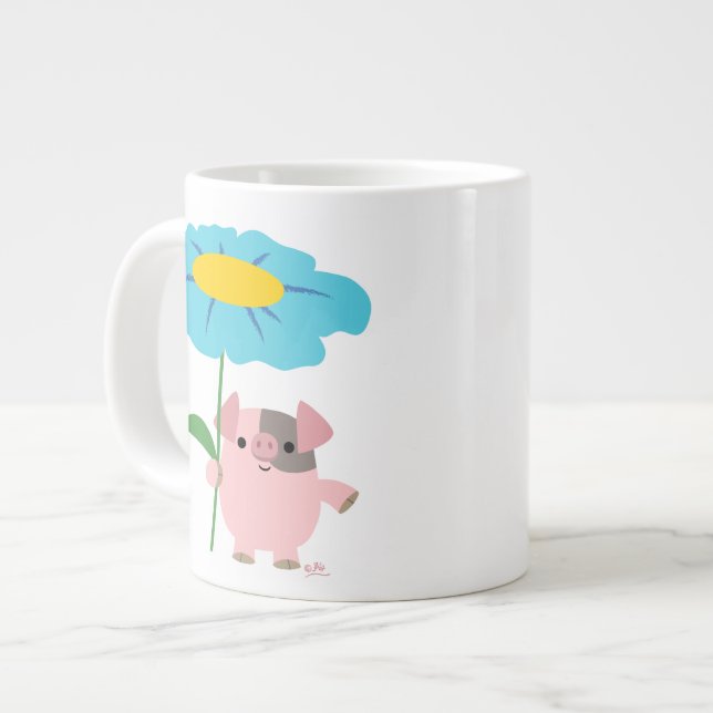 Cute Cartoon Pig With Gift (Blue) Jumbo Mug (Front Left)