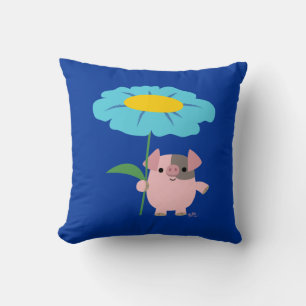 Cute Cartoon Pig With Gift (Blue) Pillow