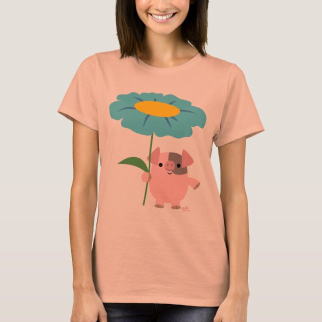 Cute Cartoon Pig With Gift (Blue) Women T-Shirt (Front)