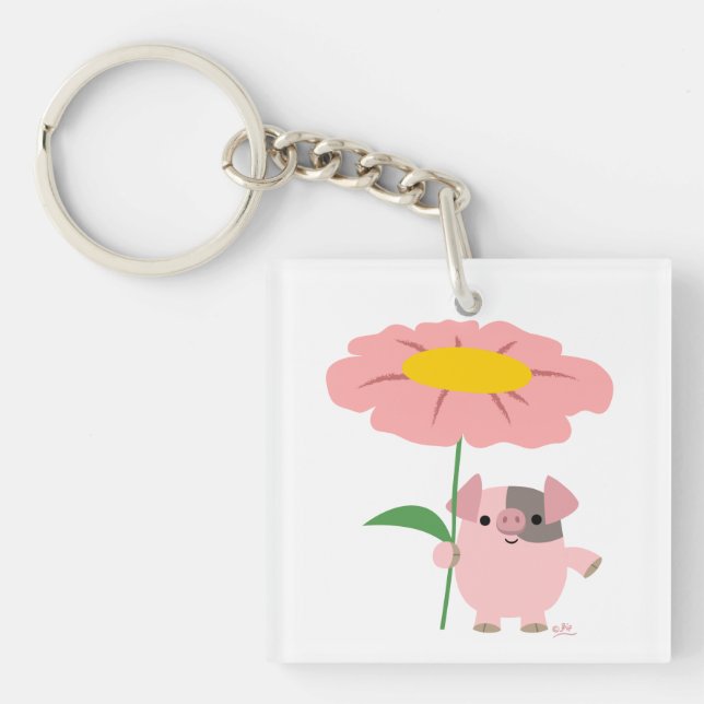 Cute Cartoon Pig With Gift (Pink) Acrylic Keychain (Front)