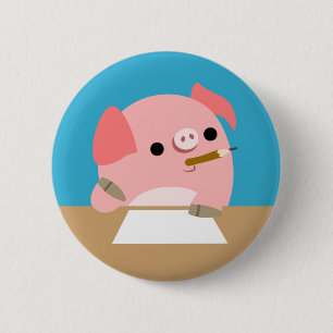 Cute Cartoon Pig "Writer's Block" Button Badge