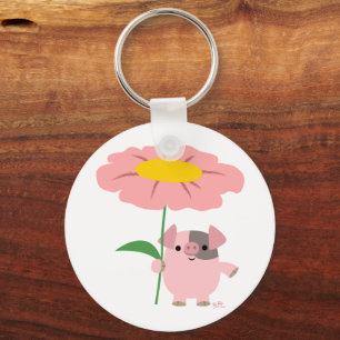 Cute Cartoon Piglet With Gift (Pink) Keychain