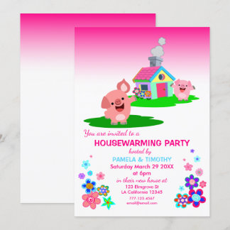 Cute Cartoon Pigs' Housewarming Party Invitation