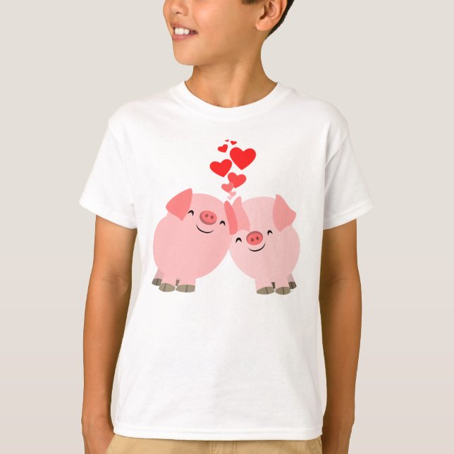 Cute Cartoon Pigs in Love Children T-Shirt (Front)