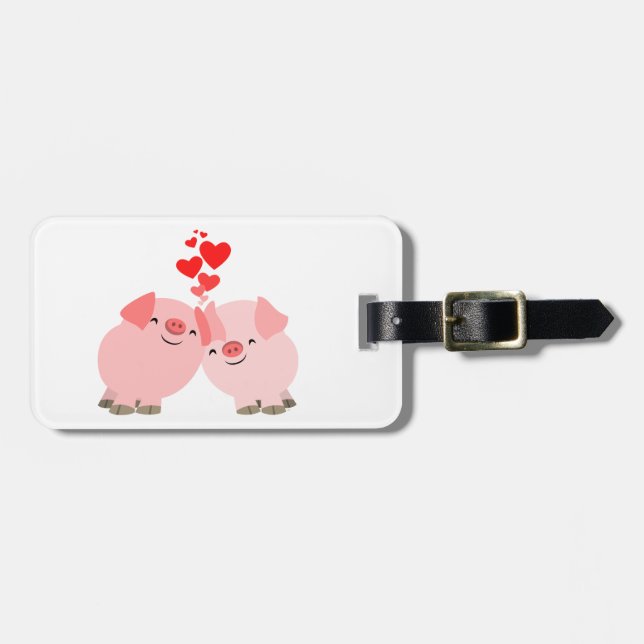 Cute Cartoon Pigs in Love Luggage Tag (Front Horizontal)