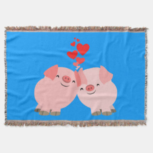 Cute Cartoon Pigs in Love Throw Blanket
