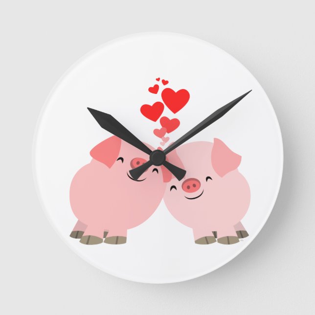 Cute Cartoon Pigs in Love Wall Clock (Front)