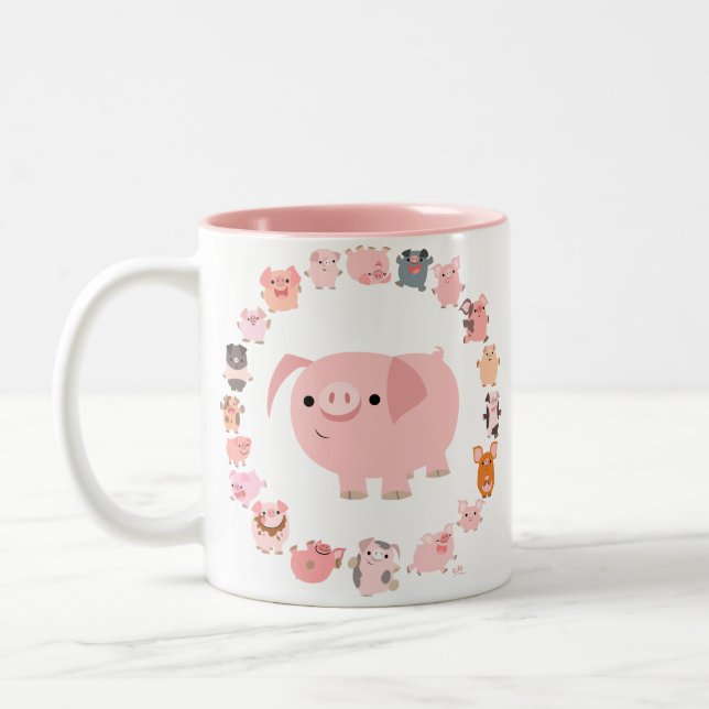 Cute Cartoon Pigs Mandala Mug (Left)