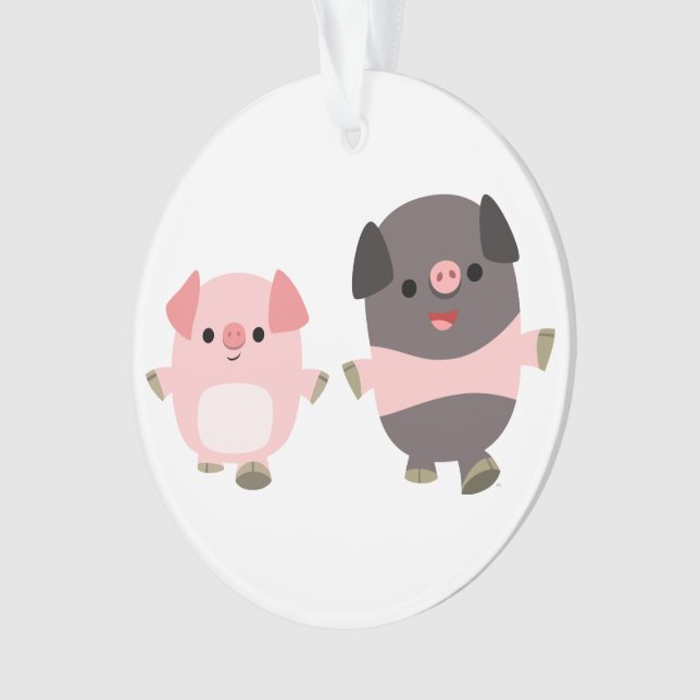 Cute Cartoon Pigs On a Walk Acrylic Ornament (Front)