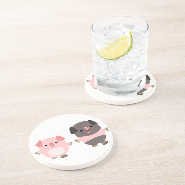 Cute Cartoon Pigs On a Walk Coaster (Side)