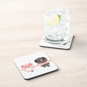 Cute Cartoon Pigs On a Walk Coasters Set