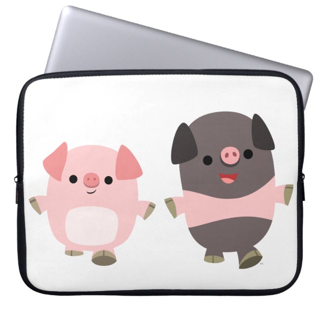 Cute Cartoon Pigs On a Walk Laptop Sleeve (Front)