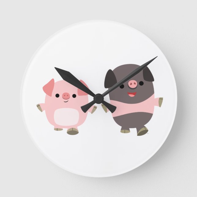 Cute Cartoon Pigs On a Walk Wall Clock (Front)