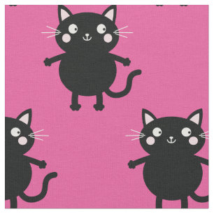 Cute Cartoon Pink Black Cats Baby Nursery Kid Room Fabric