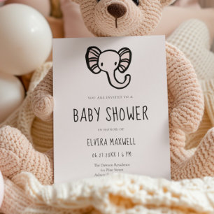 Cute cartoon Pink elephant Baby shower Invitation