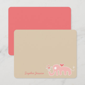 Cute Cartoon Pink Elephant Love Girl Baby Shower Thank You Card
