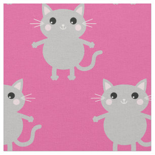Cute Cartoon Pink Grey Cats Baby Nursery Kids Room Fabric