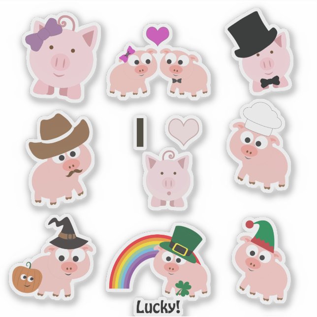 Cute Cartoon Pink Pigs Sticker set (Front)