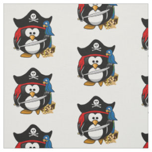 Cute Cartoon Pirate Penguin with Parrot Fabric