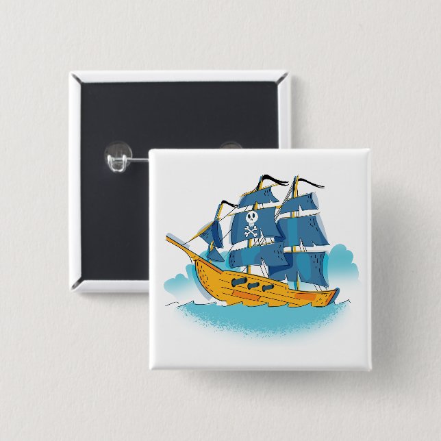 Cute Cartoon Pirate Ship 15 Cm Square Badge (Front & Back)