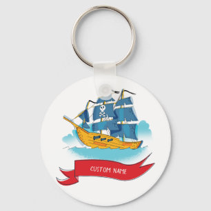 Cute Cartoon Pirate Ship Custom text Key Ring