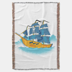Cute Cartoon Pirate Ship Throw Blanket