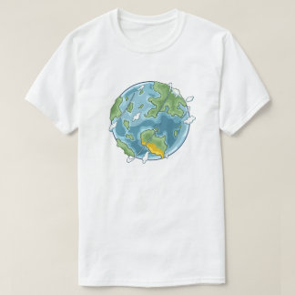 Cute Cartoon Planet Earth Eco-Friendly Illustratio T-Shirt