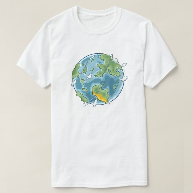 Cute Cartoon Planet Earth Eco-Friendly Illustratio T-Shirt (Design Front)