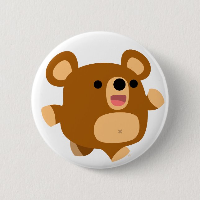 Cute Cartoon Playful Bear Button Badge (Front)