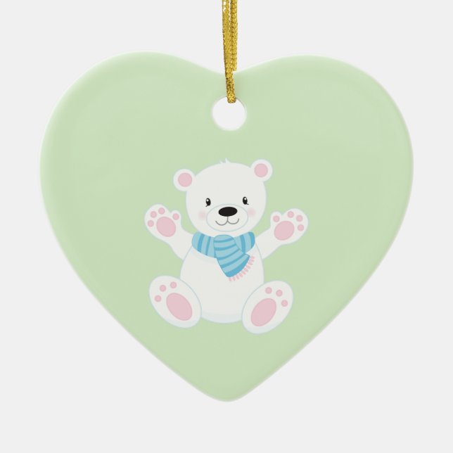 Cute Cartoon Polar Bear Ceramic Tree Decoration (Front)