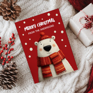 Cute Cartoon Polar Bear Red Merry Christmas from  Postcard