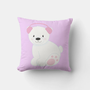 Cute Cartoon Polar Bear Wearing Ear Muffs Cushion