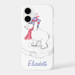 Cute Cartoon Polar Bear with Christmas Presents