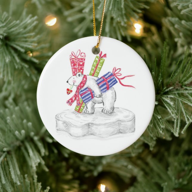 Cute Cartoon Polar Bear with Christmas Presents Ceramic Tree Decoration (Tree)