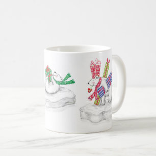 Cute Cartoon Polar Bears with Christmas Presents Coffee Mug