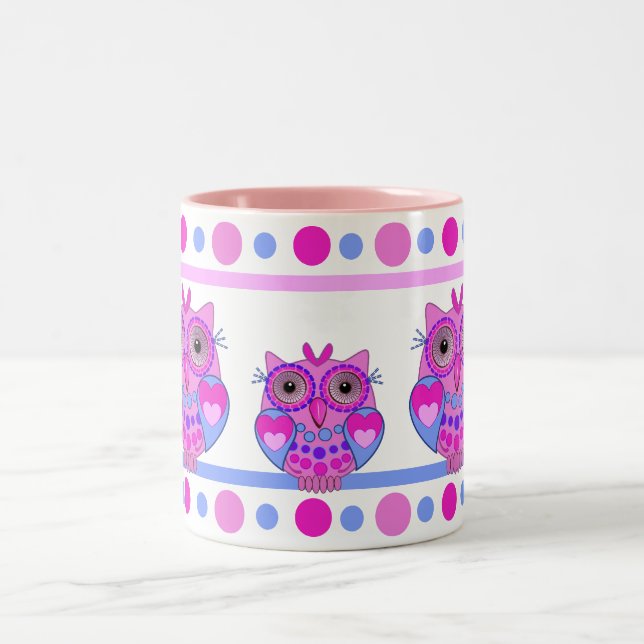 Cute cartoon polka dots and owls mug (Center)