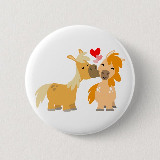 Cute Cartoon Ponies in Love 6 Cm Round Badge (Front)