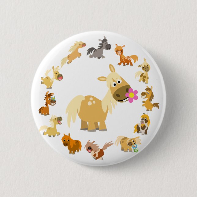 Cute Cartoon Ponies Mandala Button Badge (Front)