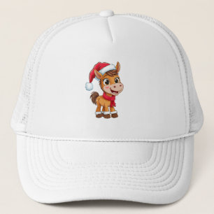 Cute Cartoon Pony in Christmas Hat and Scarf